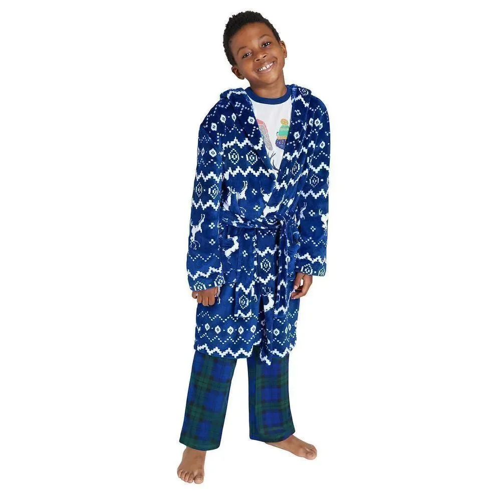 NEW! Eddie Bauer Youth 3 Pc PJ Set, LS Top, Pant & Robe, Reindeer- Unise… - Picture 3 of 16